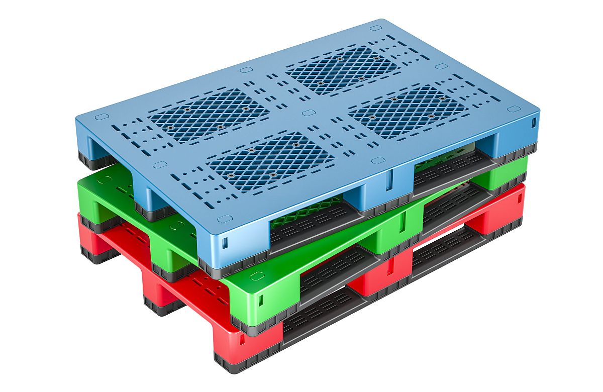 Stack of Plastic Pallets. 3D rendering isolated on transparent background